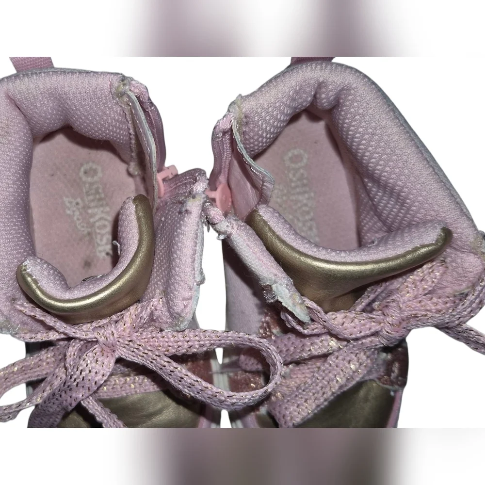 Stylish Pink and Gold Kids High-Top Sneakers